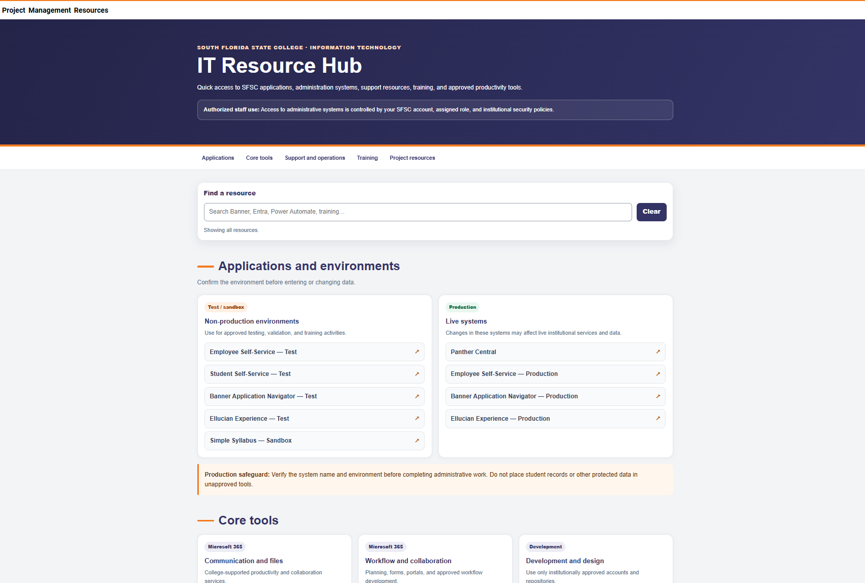 IT Resource Hub Ellucian Experience development screenshot
